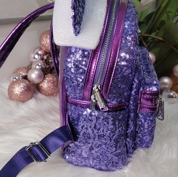 Set of 4!Purple Sequin Loungefly Backpack 2pairs of Ears&Wallet - Picture 9 of 13